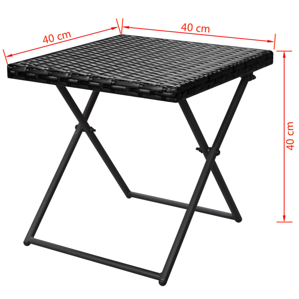 vidaXL Folding Sun Loungers 2 pcs with Table Poly Rattan Black