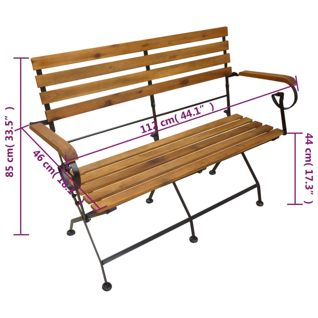 vidaXL Folding Garden Bench 112 cm Solid Acacia Wood