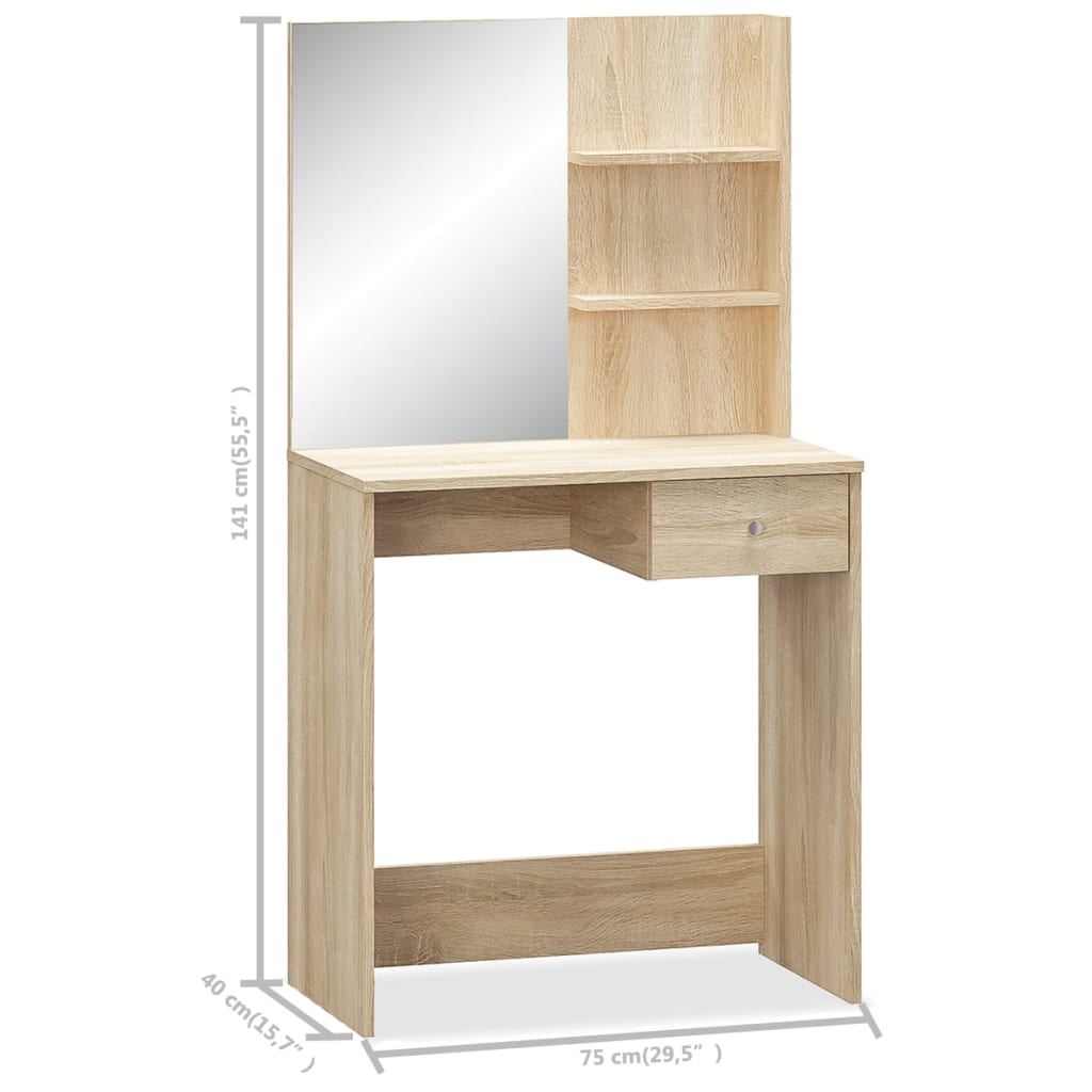 vidaXL Dressing Table Engineered Wood 75x40x141 cm Oak
