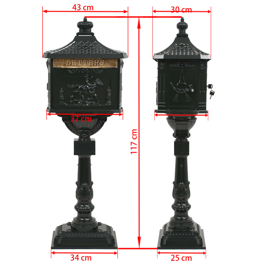 vidaXL Pedestal Letterbox Aluminium Vintage Style Rustproof Green