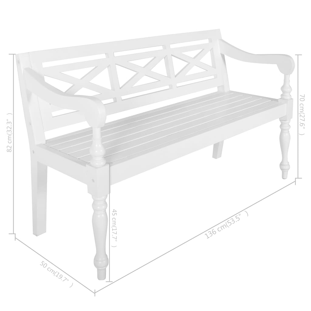vidaXL Batavia Bench 136 cm Solid Mahogany Wood White