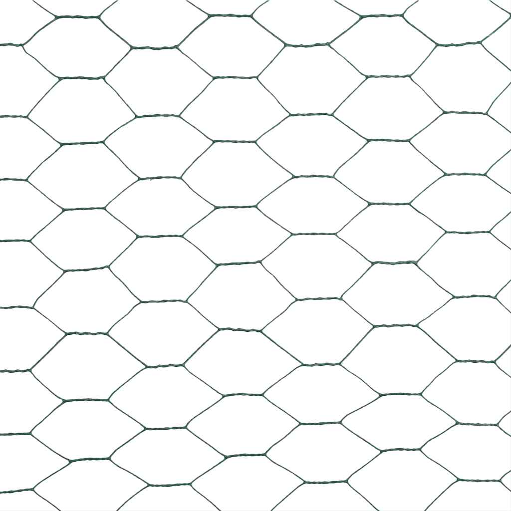 vidaXL Chicken Wire Fence Steel with PVC Coating 25x1.5 m Green