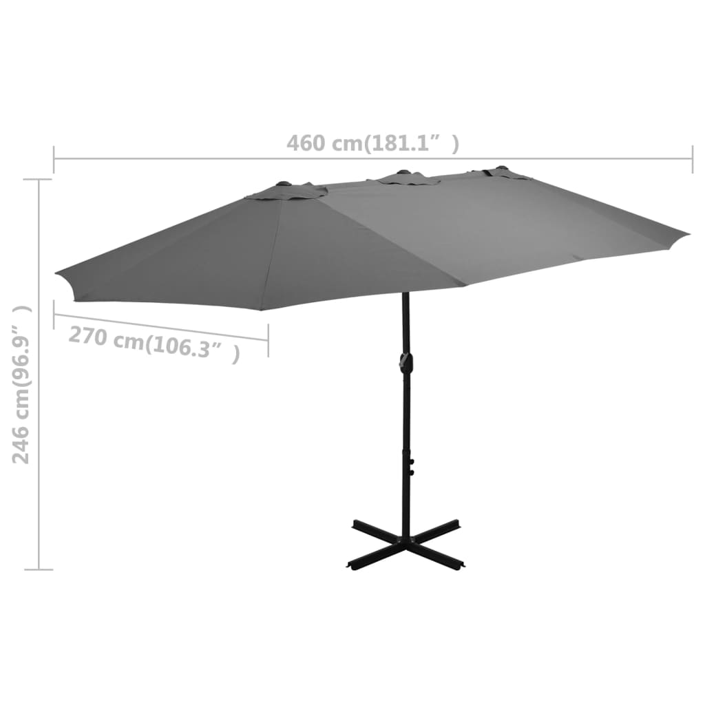 vidaXL Garden Parasol with Aluminium Pole 460x270 cm Anthracite