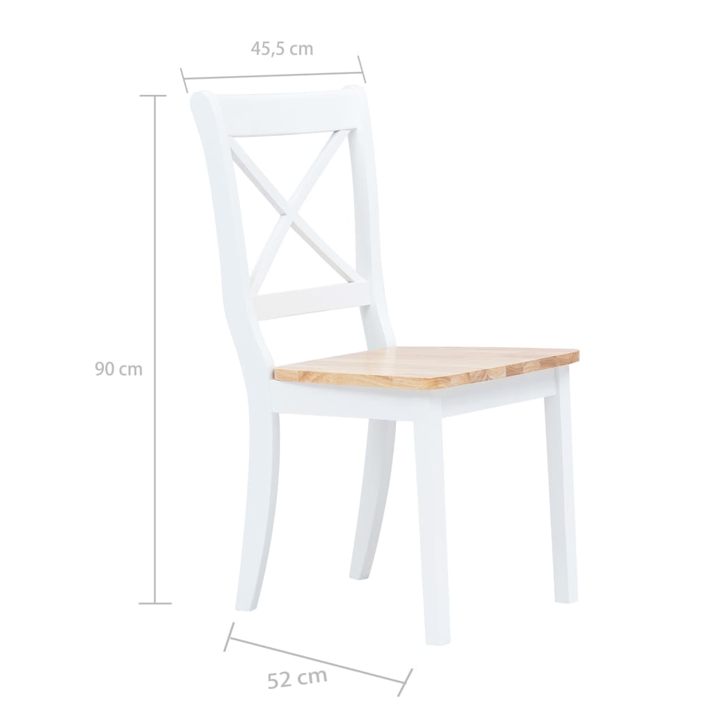 vidaXL Dining Chairs 4 pcs White and Light Wood Solid Rubber Wood