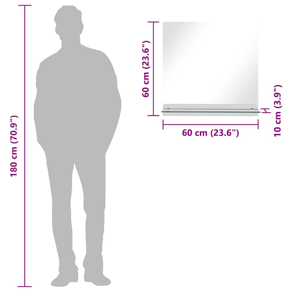 vidaXL Wall Mirror with Shelf 60x60 cm Tempered Glass