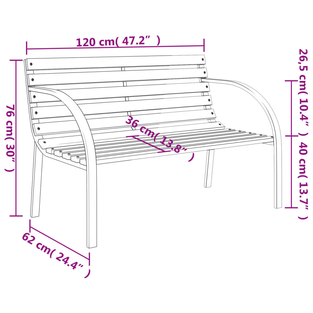 vidaXL Garden Bench 120 cm Wood and Iron