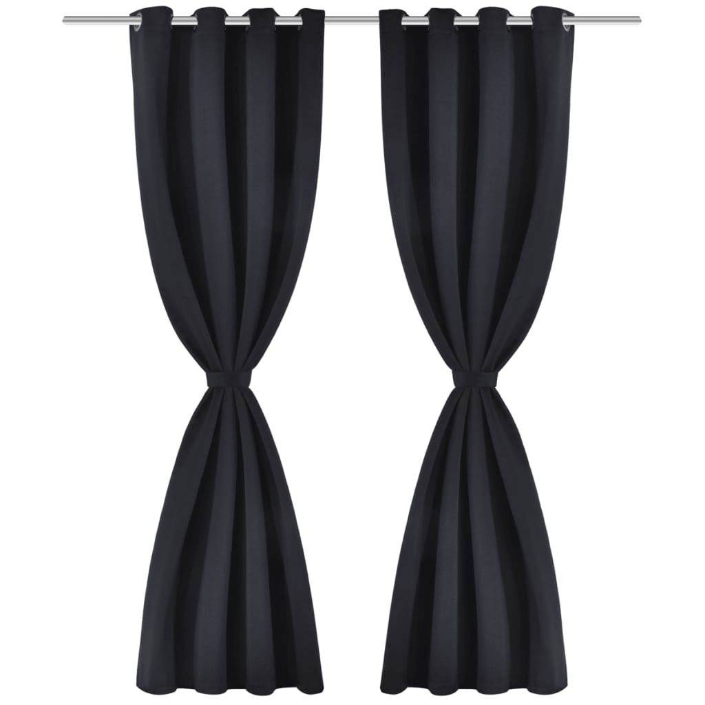 2 pcs Black Blackout Curtains with Metal Rings 135 x 245 cm