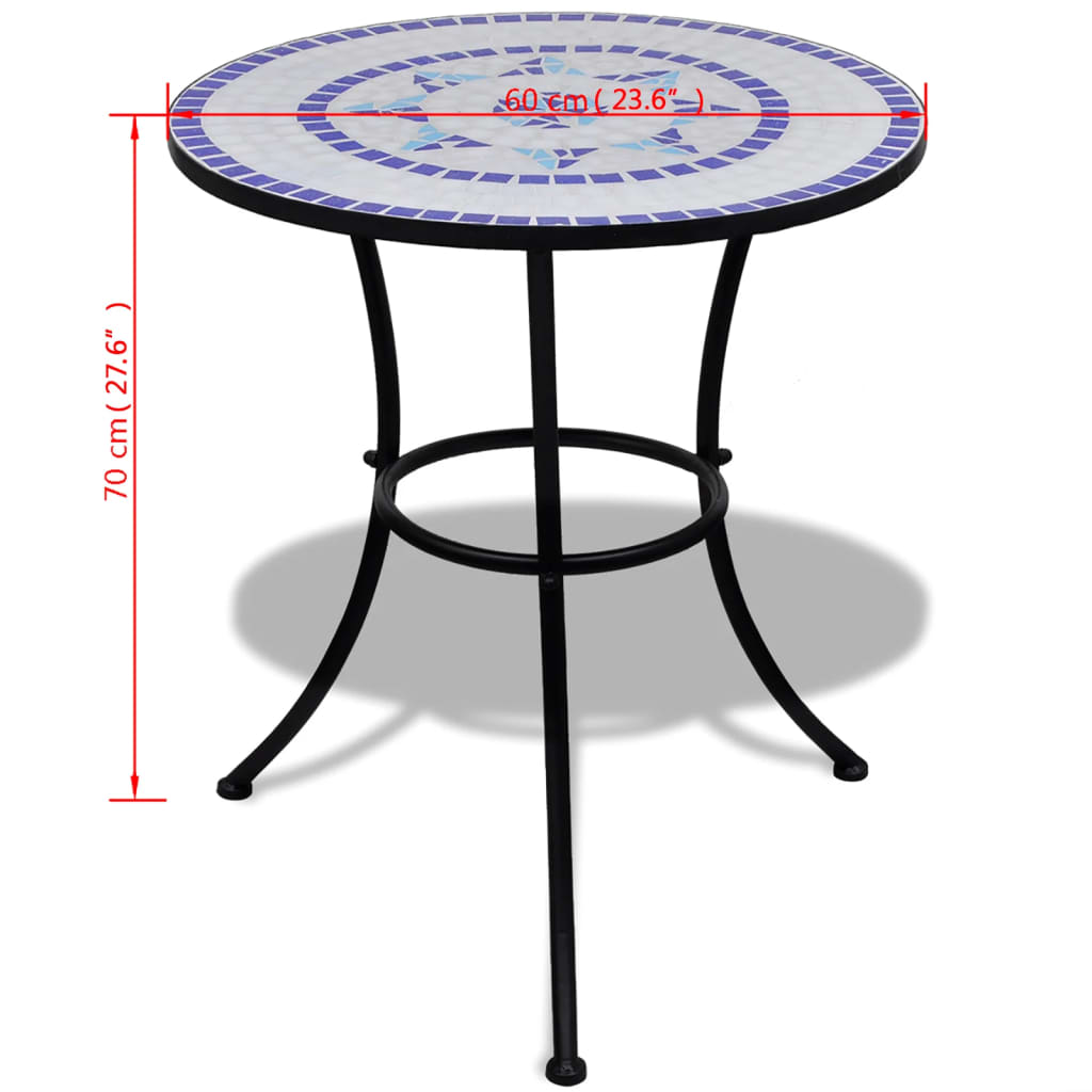 vidaXL Bistro Table Blue and White 60 cm Mosaic