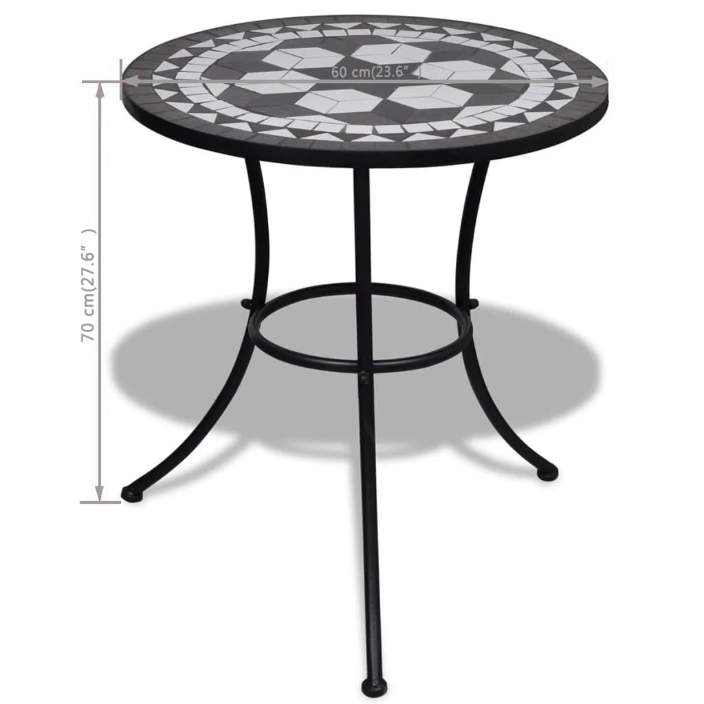 vidaXL Bistro Table Black and White 60 cm Mosaic
