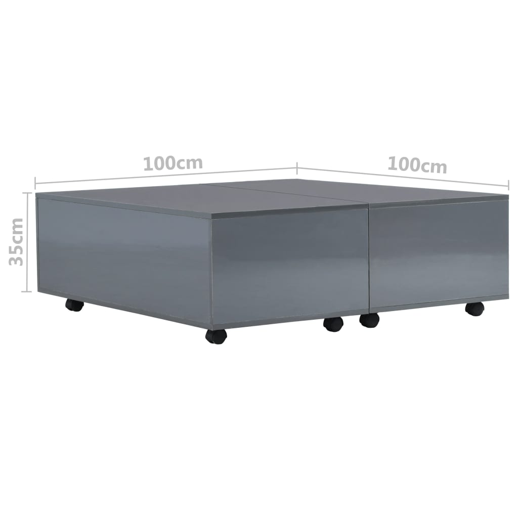 vidaXL Coffee Table High Gloss Grey 100x100x35 cm
