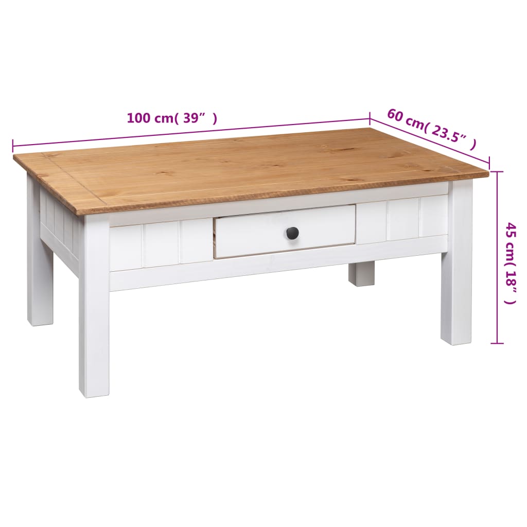 vidaXL Coffee Table White 100x60x45 cm Solid Pine Wood Panama Range
