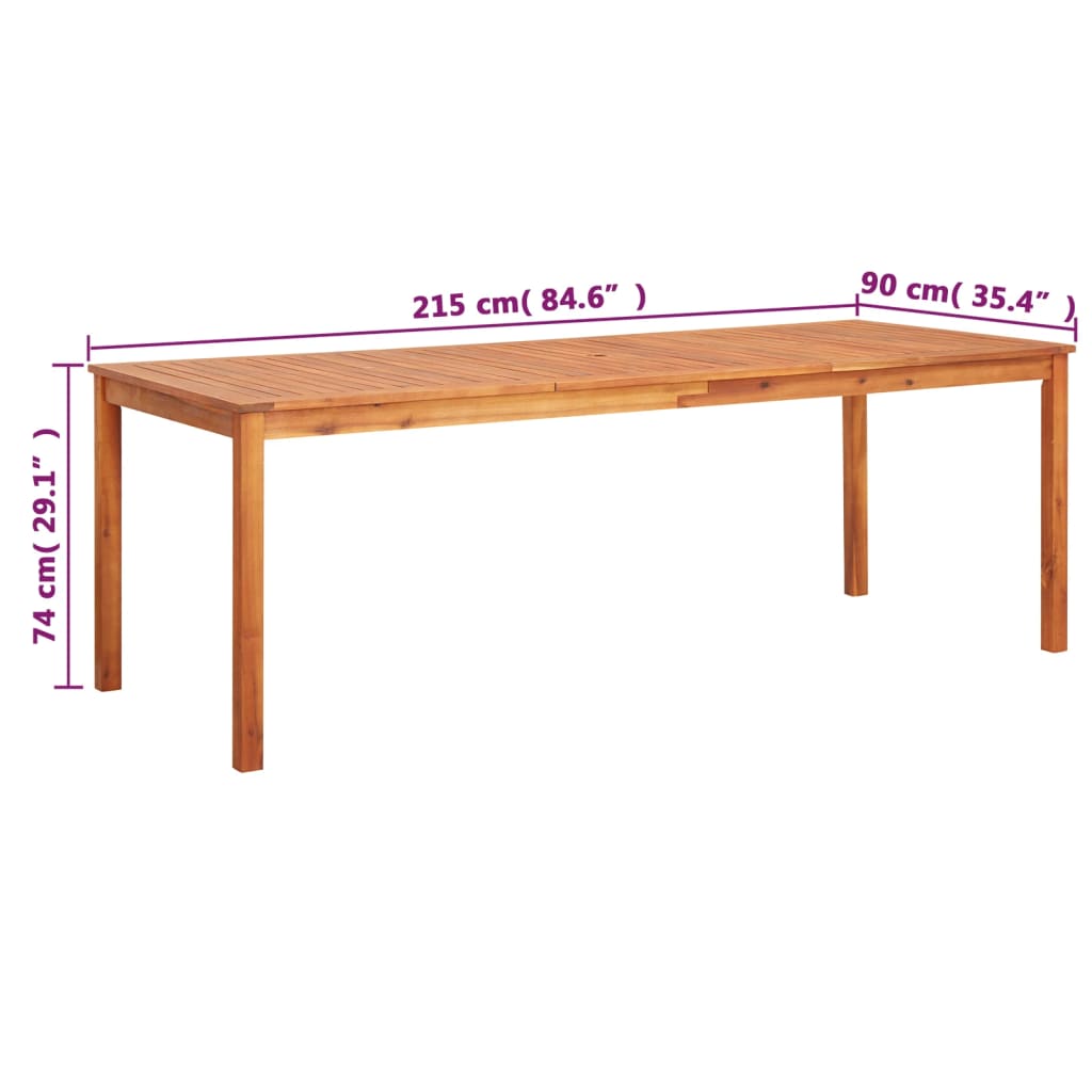 vidaXL Garden Table 215x90x74 cm Solid Acacia Wood