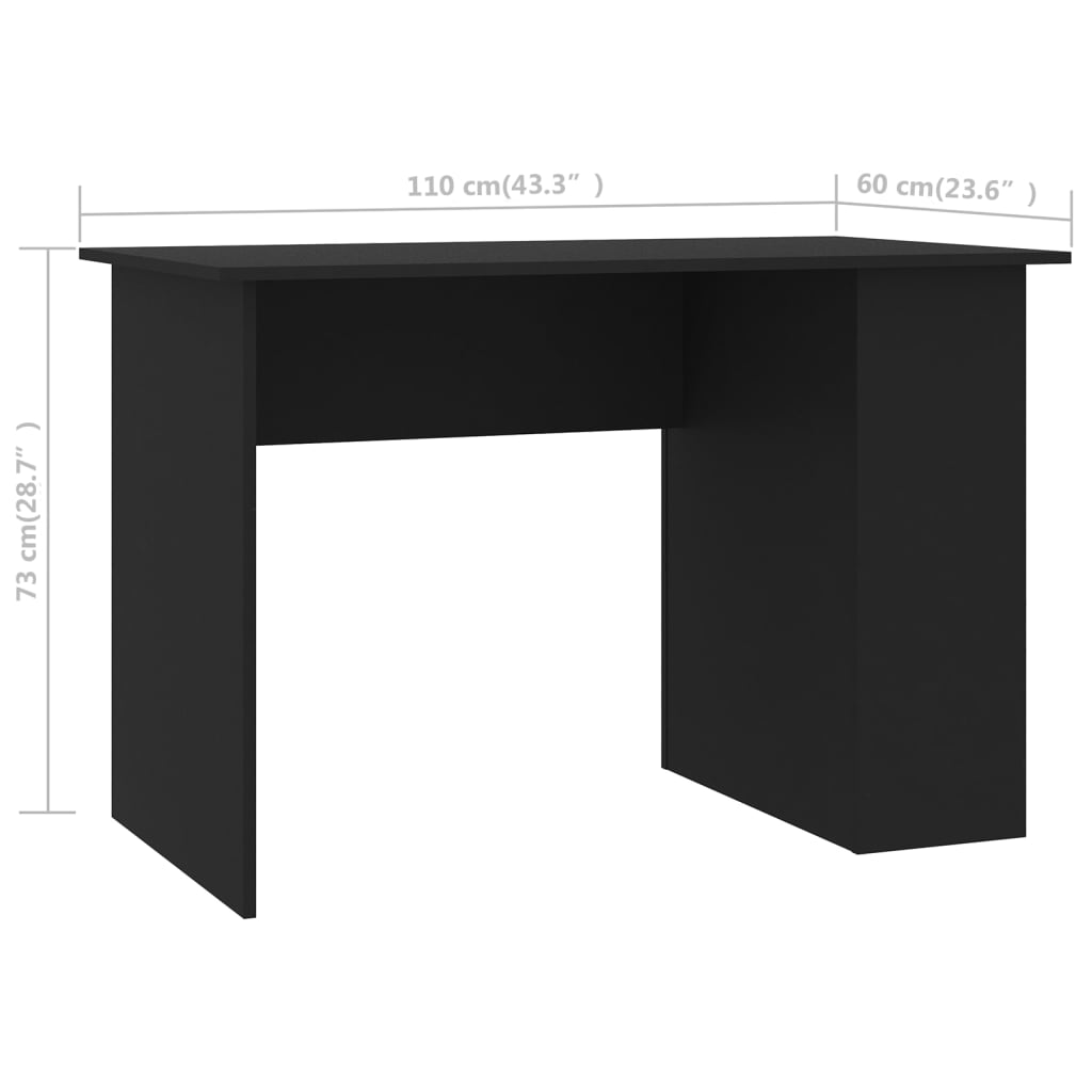 vidaXL Desk Black 110x60x73 cm Engineered Wood