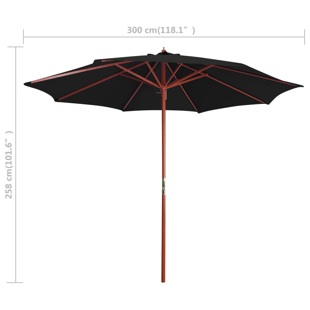 vidaXL Garden Parasol with Wooden Pole 300x258 cm Black