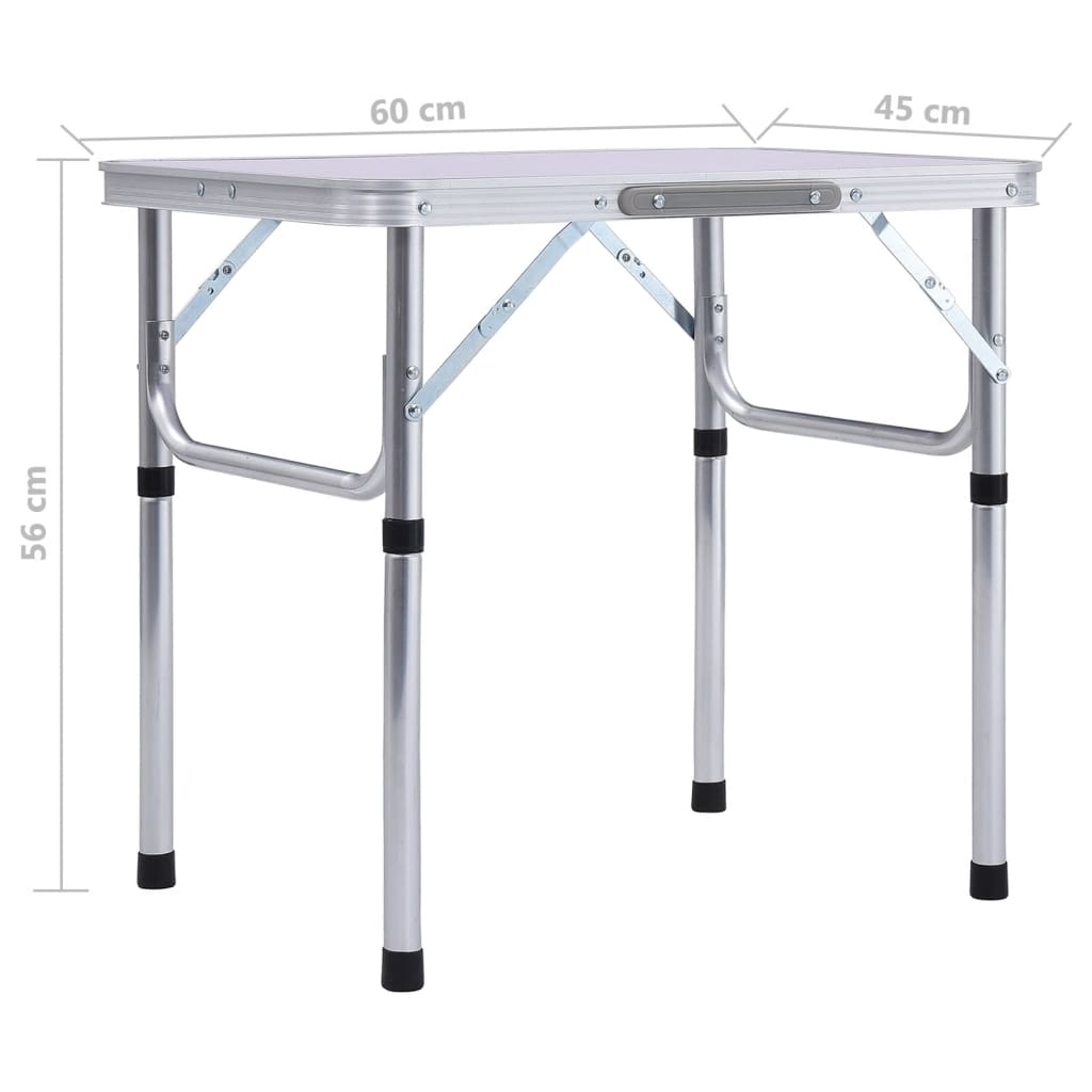 vidaXL Folding Camping Table White Aluminium 60x45 cm