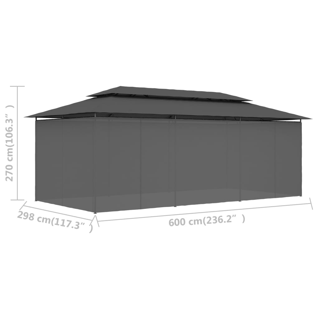 vidaXL Gazebo with Curtains 600x298x270 cm Anthracite