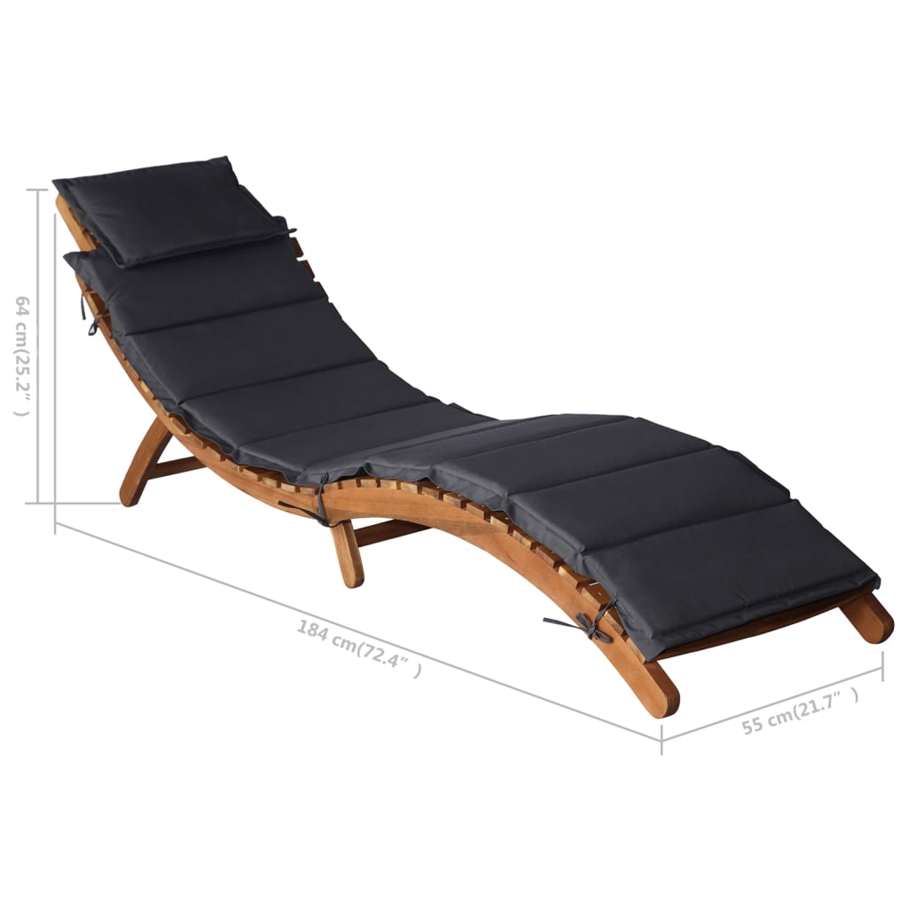 vidaXL Sun Lounger with Cushion Solid Acacia Wood Dark Grey