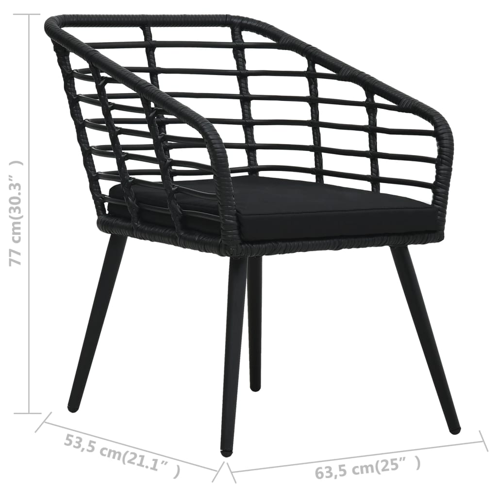 vidaXL Garden Chairs with Cushions 2 pcs Poly Rattan Black