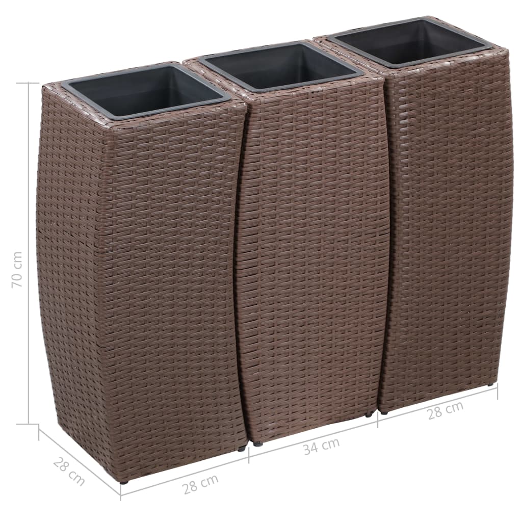 vidaXL Garden Raised Beds 3 pcs Poly Rattan Brown