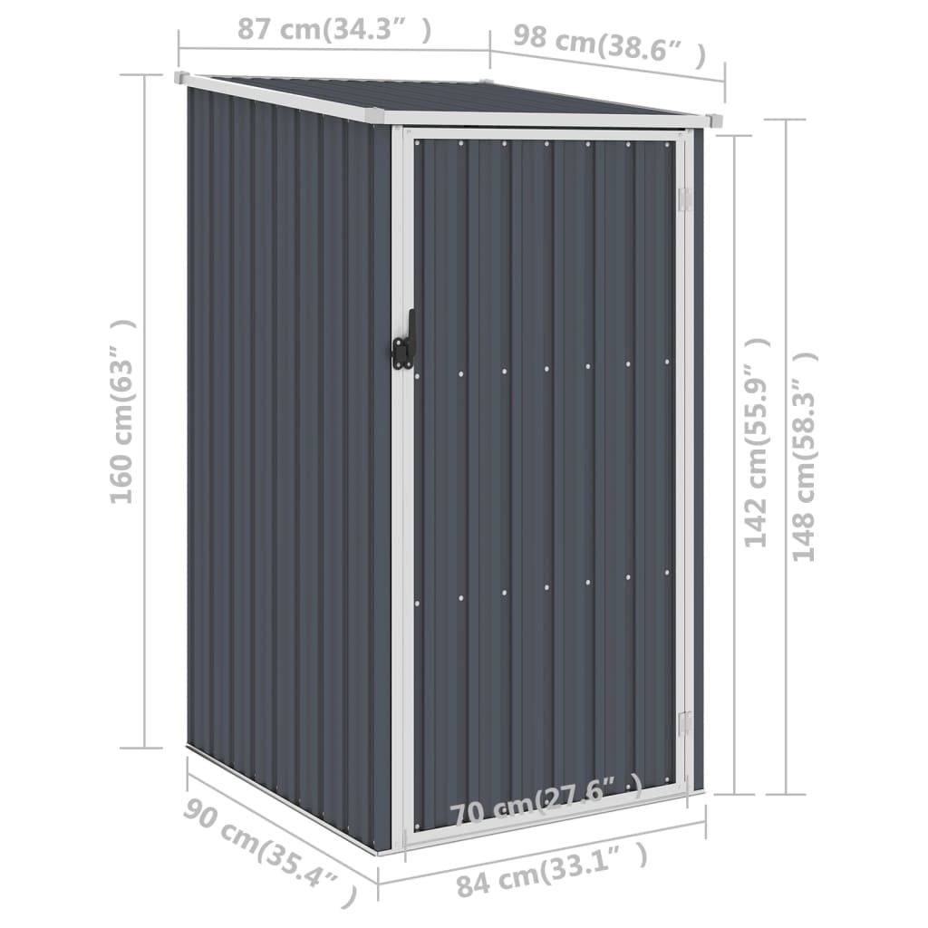 vidaXL Garden Shed Anthracite 87x98x159 cm Galvanised Steel