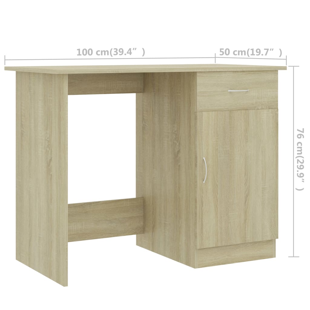 vidaXL Desk Sonoma Oak 100x50x76 cm Engineered Wood