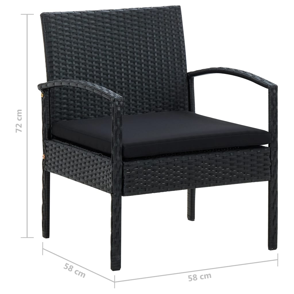 vidaXL Garden Chair with Cushion Poly Rattan Black