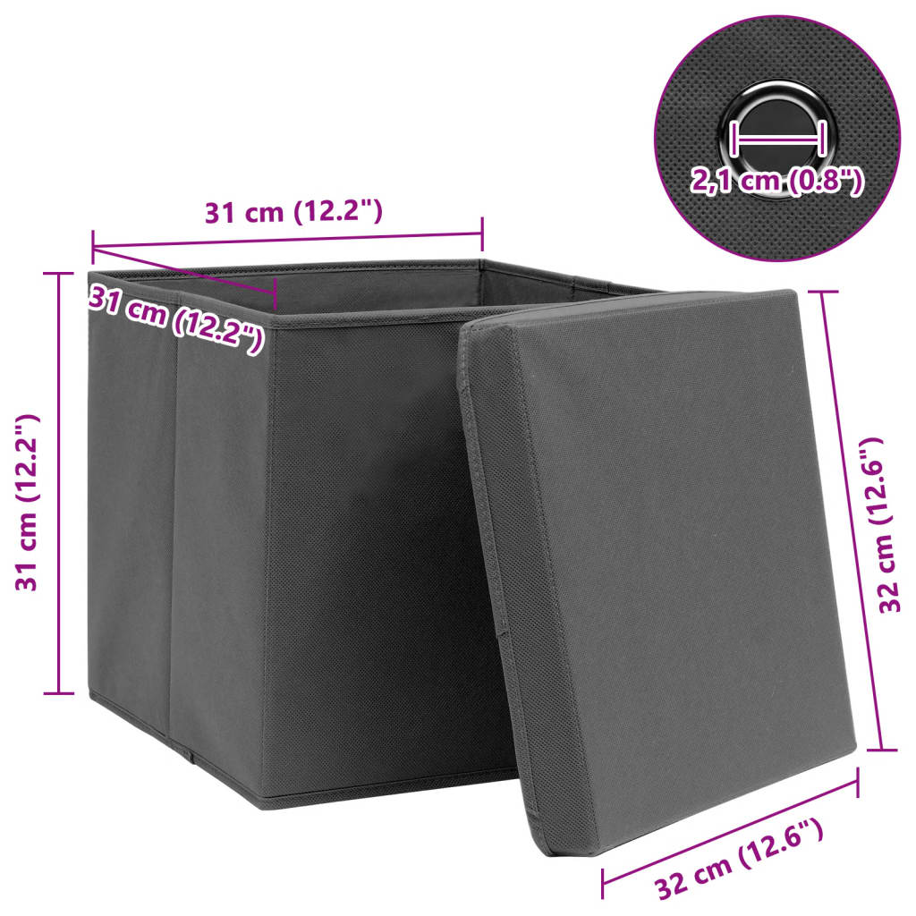 vidaXL Storage Boxes with Lids 10 pcs Grey 32x32x32 cm Fabric
