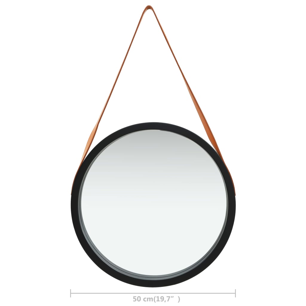 vidaXL Wall Mirror with Strap 50 cm Black