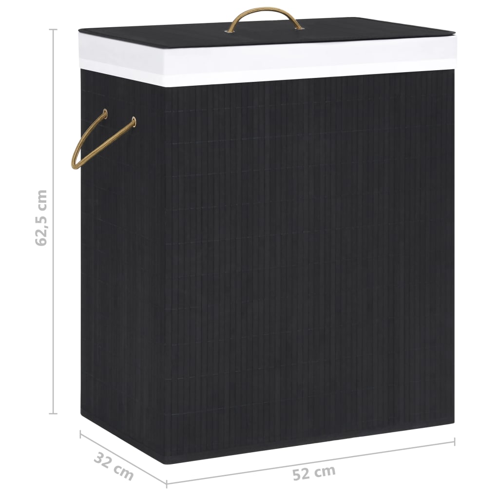 vidaXL Bamboo Laundry Basket with 2 Sections Black 100 L