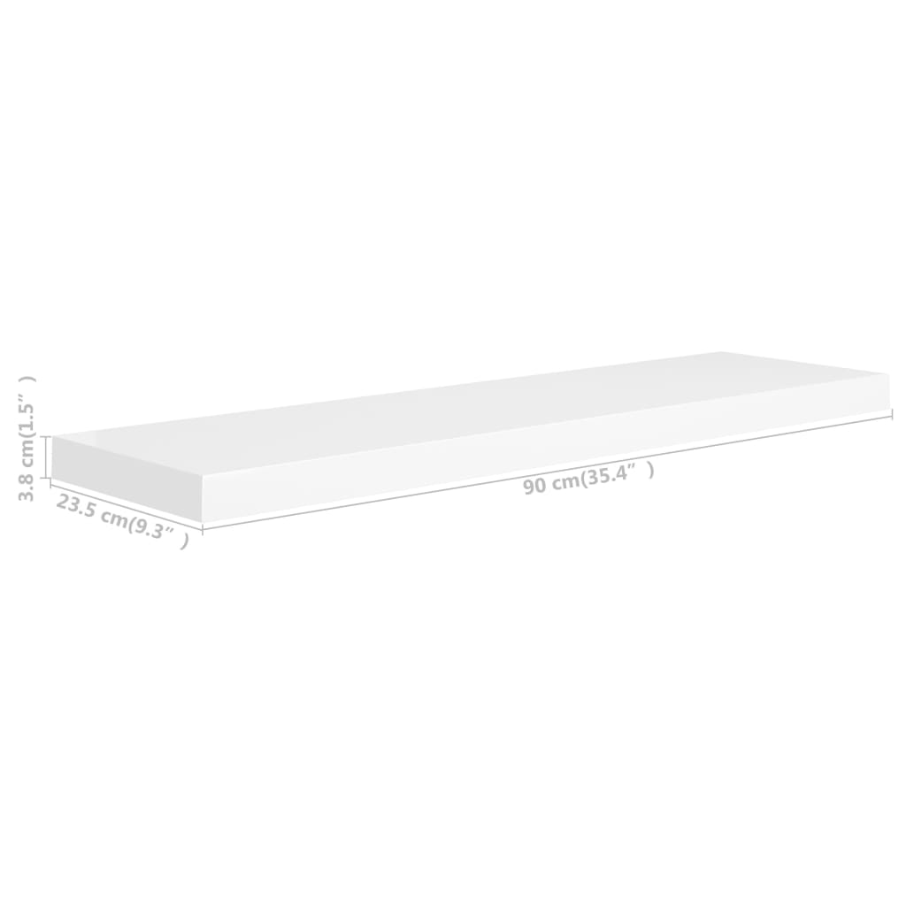 vidaXL Floating Wall Shelf White 90x23.5x3.8 cm MDF