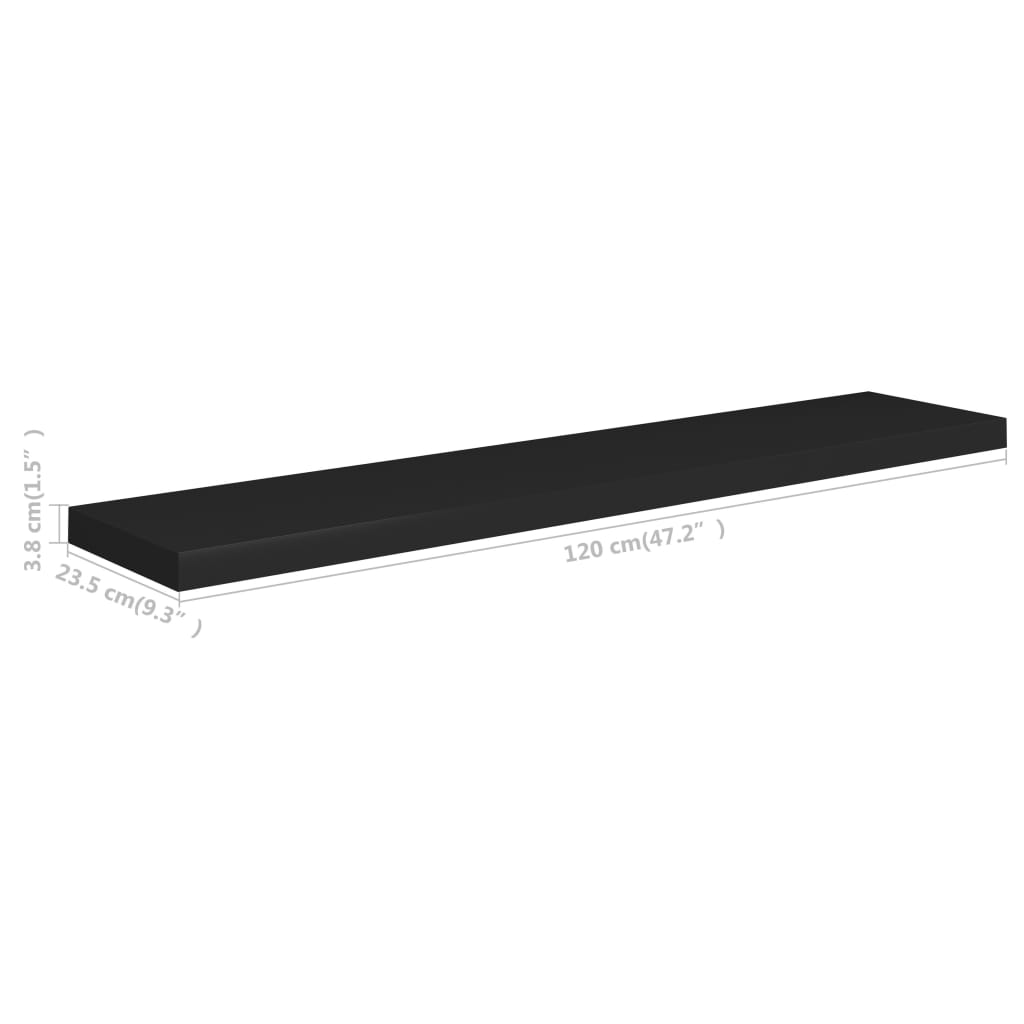 vidaXL Floating Wall Shelves 4 pcs Black 120x23.5x3.8 cm MDF