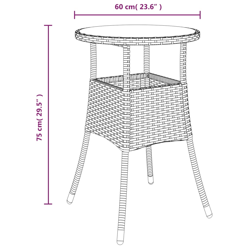 vidaXL Garden Table Ø60x75 cm Tempered Glass and Poly Rattan Beige
