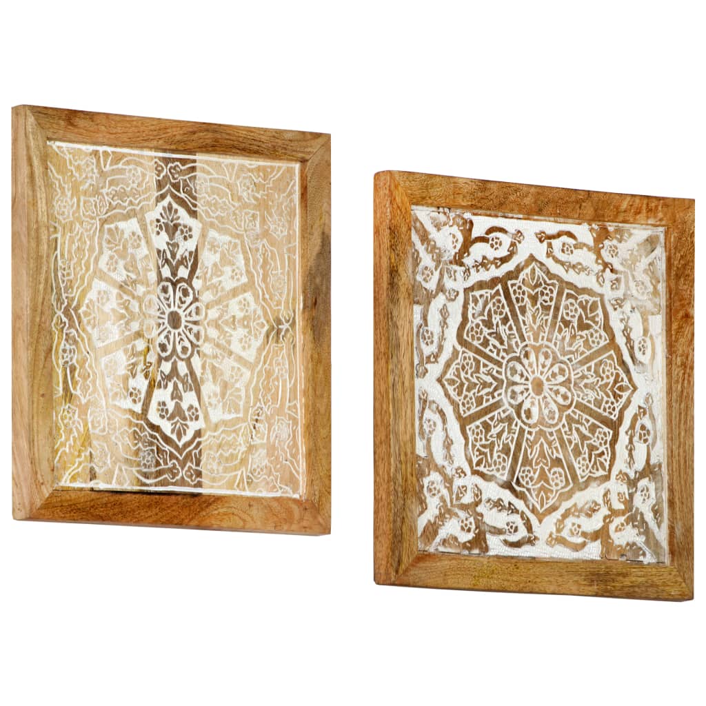 vidaXL Hand-Carved Wall Panels 2 pcs Solid Mango Wood 40x40x1.5 cm