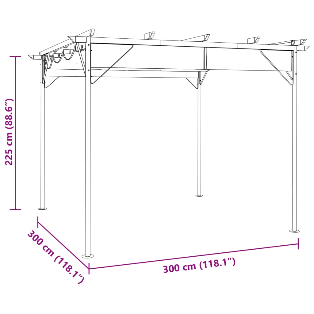 vidaXL Pergola with Retractable Roof Taupe 3x3 m Steel 180 g/m²