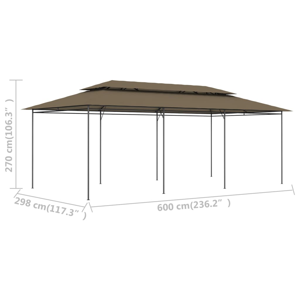 vidaXL Gazebo 600x298x270 cm Taupe 180 g/m²