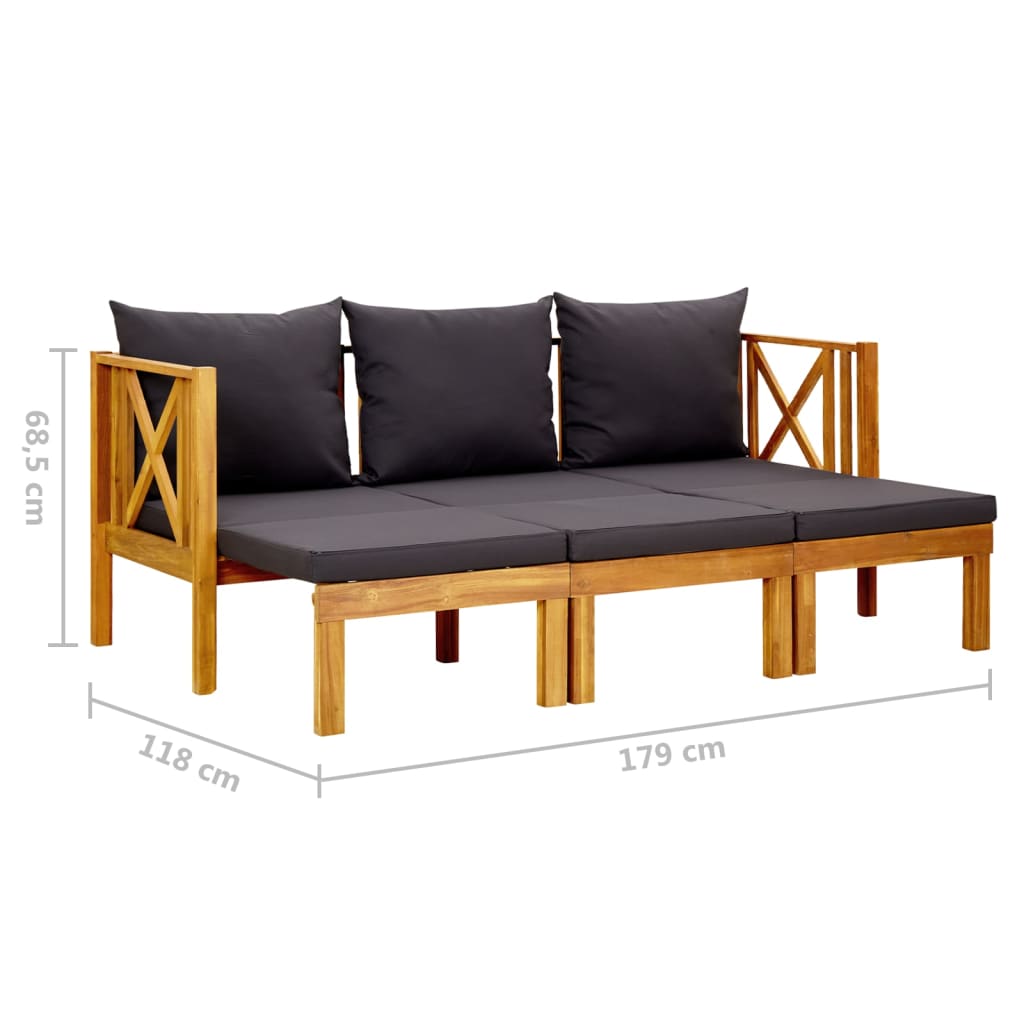 vidaXL 3-Seater Garden Bench with Cushions 179 cm Solid Acacia Wood