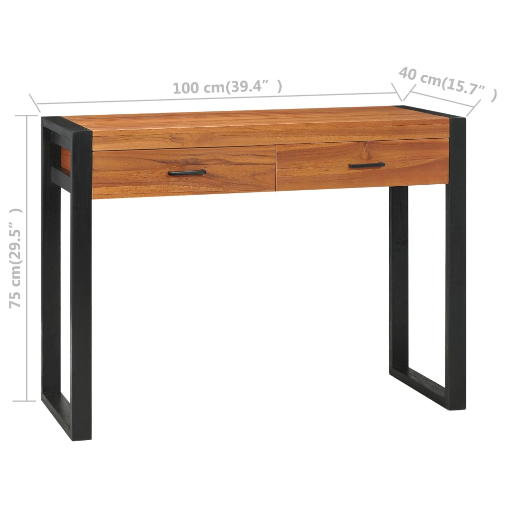 vidaXL Desk with 2 Drawers 100x40x75 cm Teak Wood