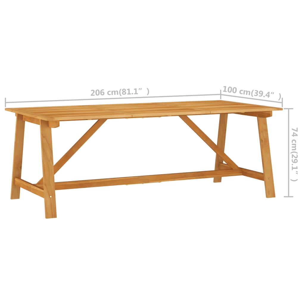 vidaXL Garden Dining Table 206x100x74 cm Solid Acacia Wood