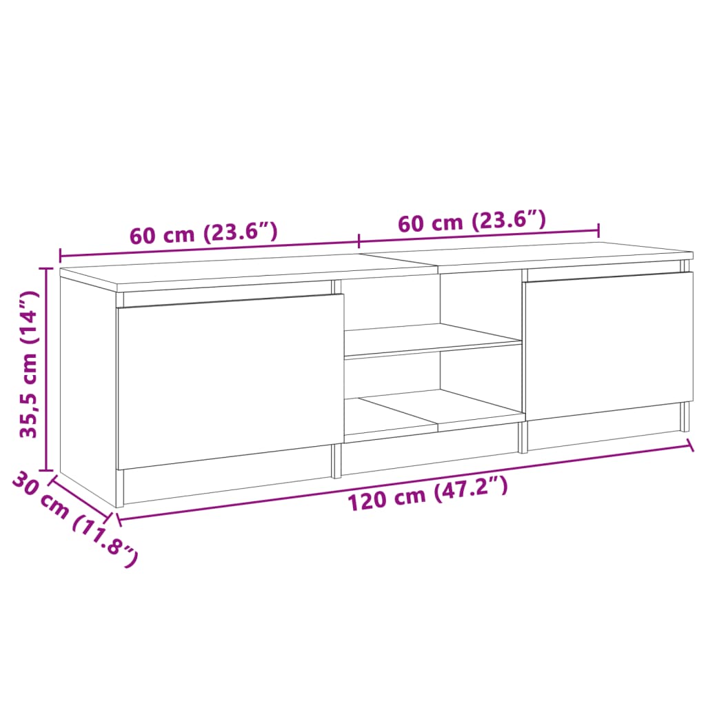 vidaXL TV Cabinet with LED Lights White 120x30x35.5 cm