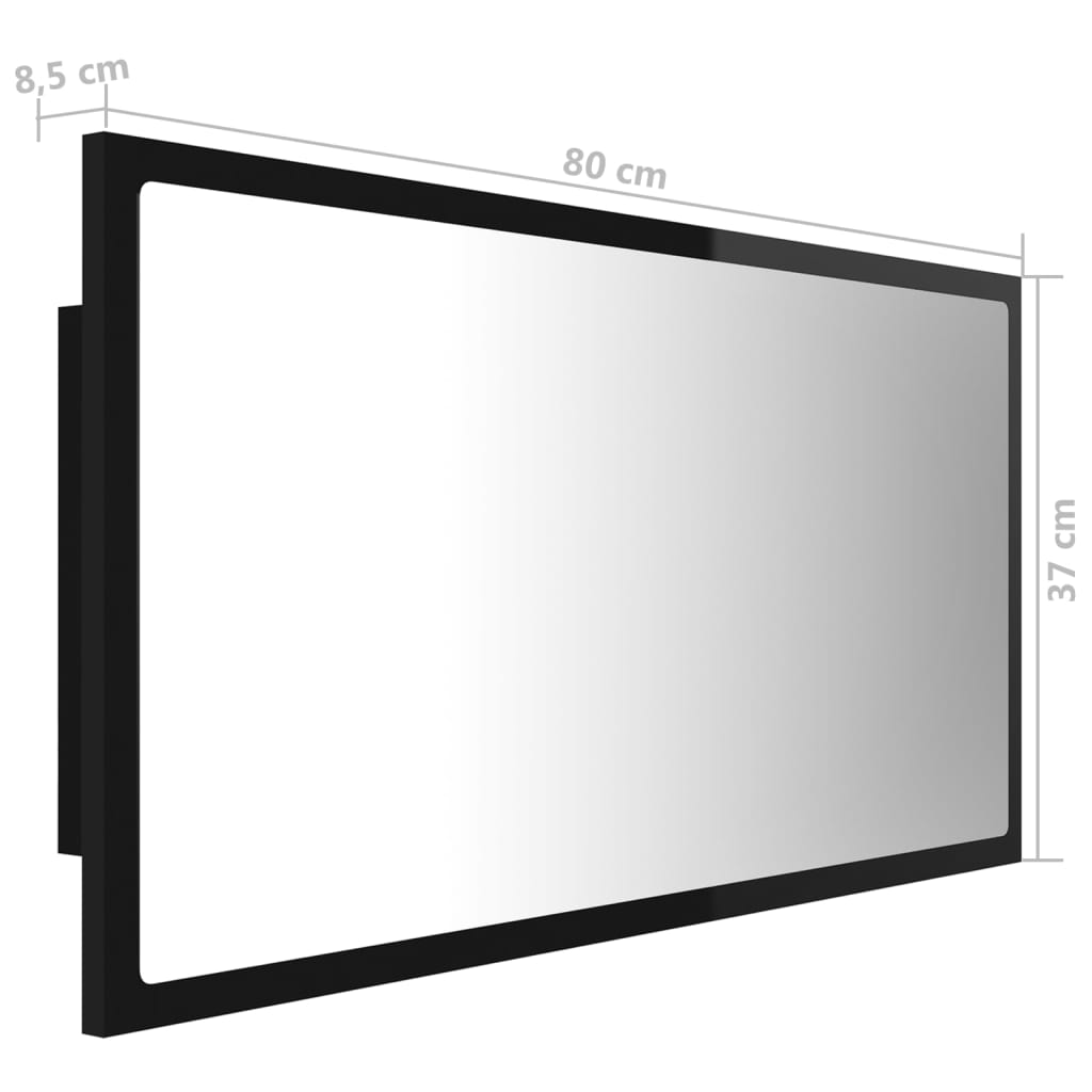 vidaXL LED Bathroom Mirror High Gloss Black 80x8.5x37 cm Acrylic