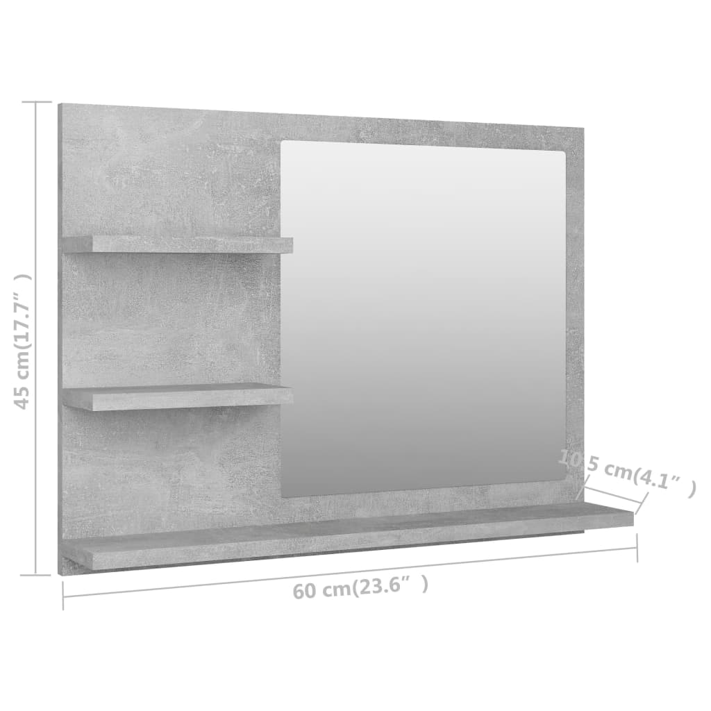 vidaXL Bathroom Mirror Concrete Grey 60x10.5x45 cm Engineered Wood