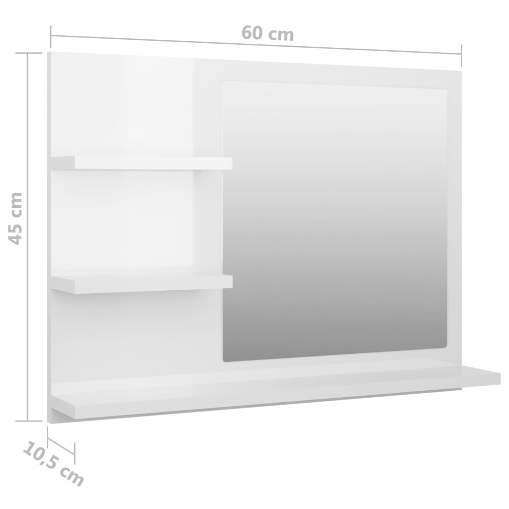 vidaXL Bathroom Mirror High Gloss White 60x10.5x45 cm Engineered Wood