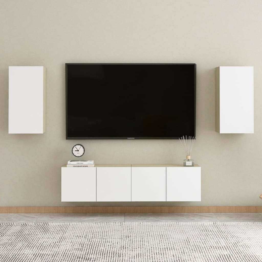 vidaXL TV Cabinets 2 pcs White and Sonoma Oak 30.5x30x60 cm Engineered Wood