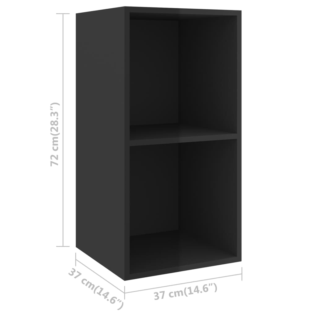 vidaXL Wall-mounted TV Cabinet High Gloss Black 37x37x72 cm Engineered Wood