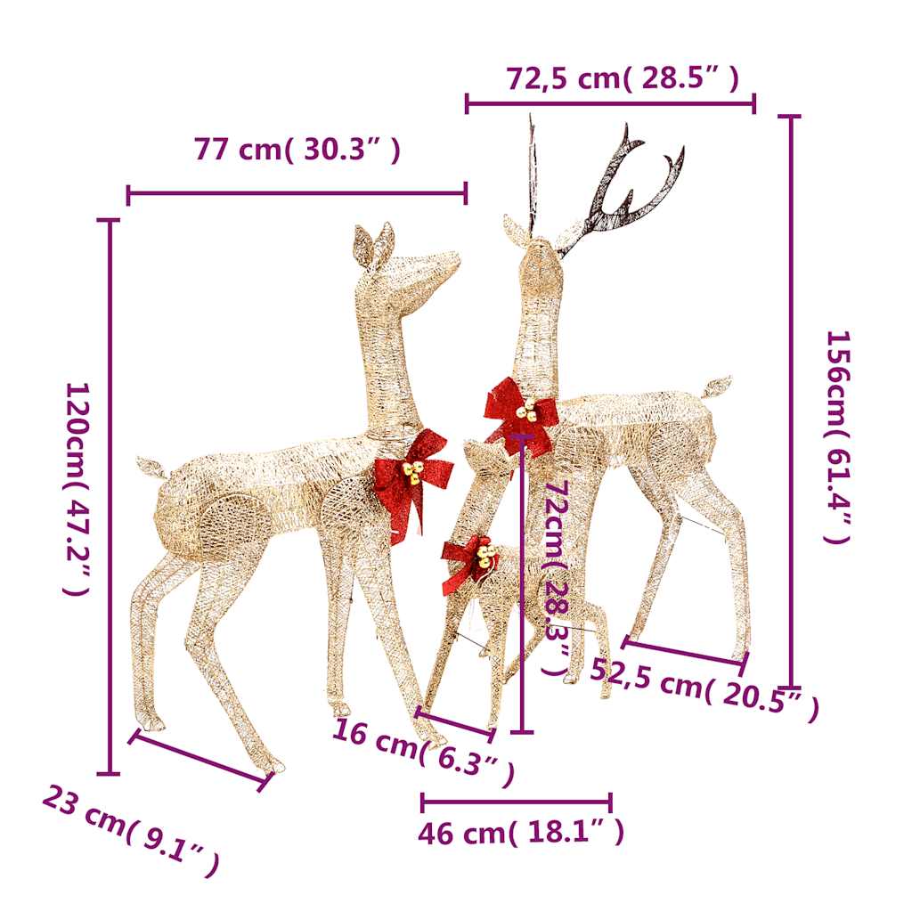 vidaXL Reindeer Family Christmas Decoration Gold 201 LEDs