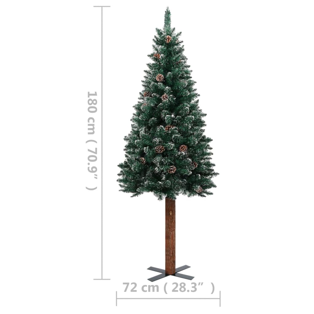 vidaXL Slim Pre-lit Christmas Tree with Real Wood&White Snow Green 180 cm