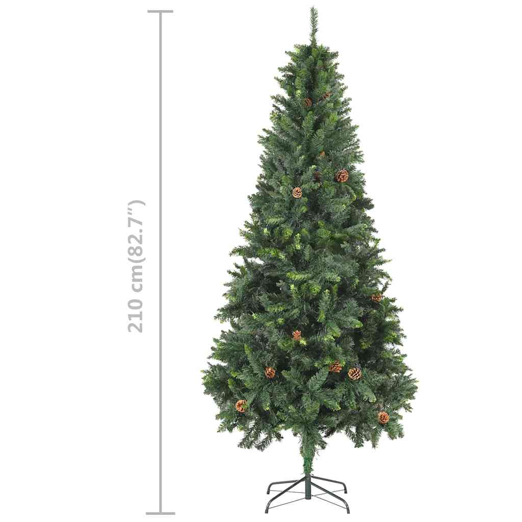 vidaXL Artificial Pre-lit Christmas Tree with Ball Set&Pine Cones 210 cm