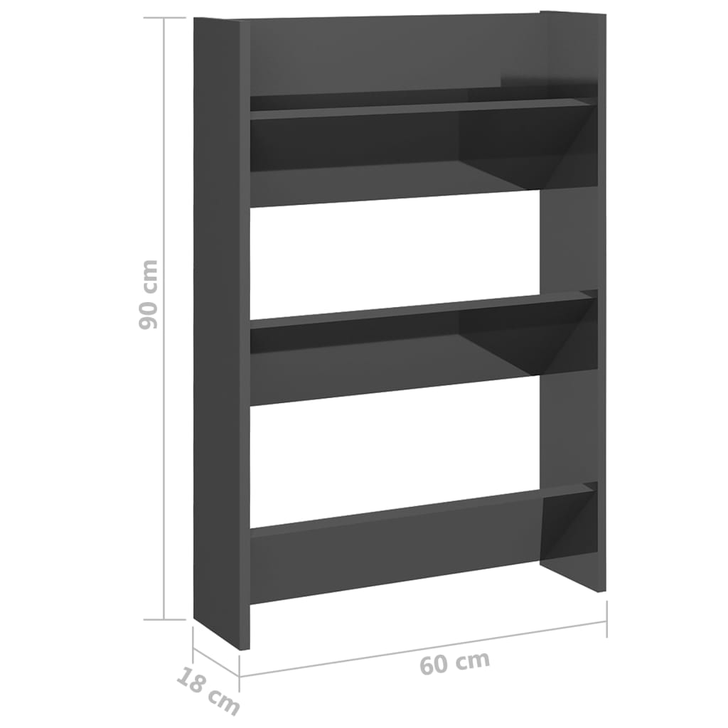 vidaXL Wall Shoe Cabinets 2 pcs High Gloss Grey 60x18x90 cm Engineered Wood