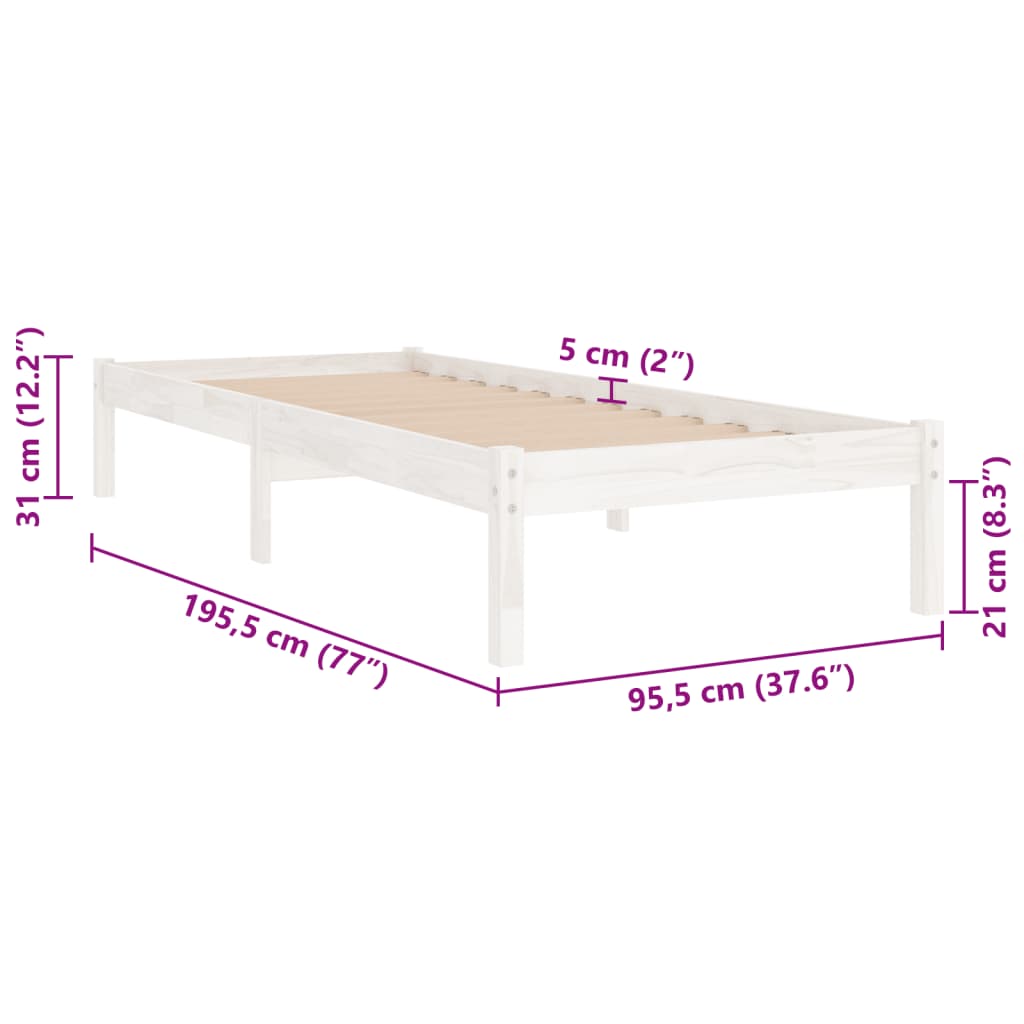 vidaXL Bed Frame without Mattress White Solid Wood 90x190 cm