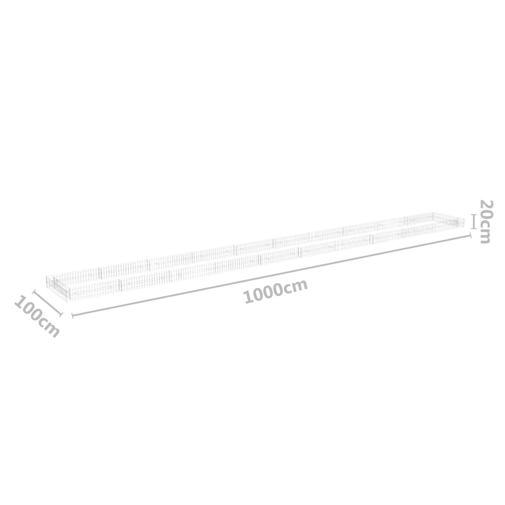 vidaXL Gabion Raised Bed Galvanised Steel 1000x100x20 cm